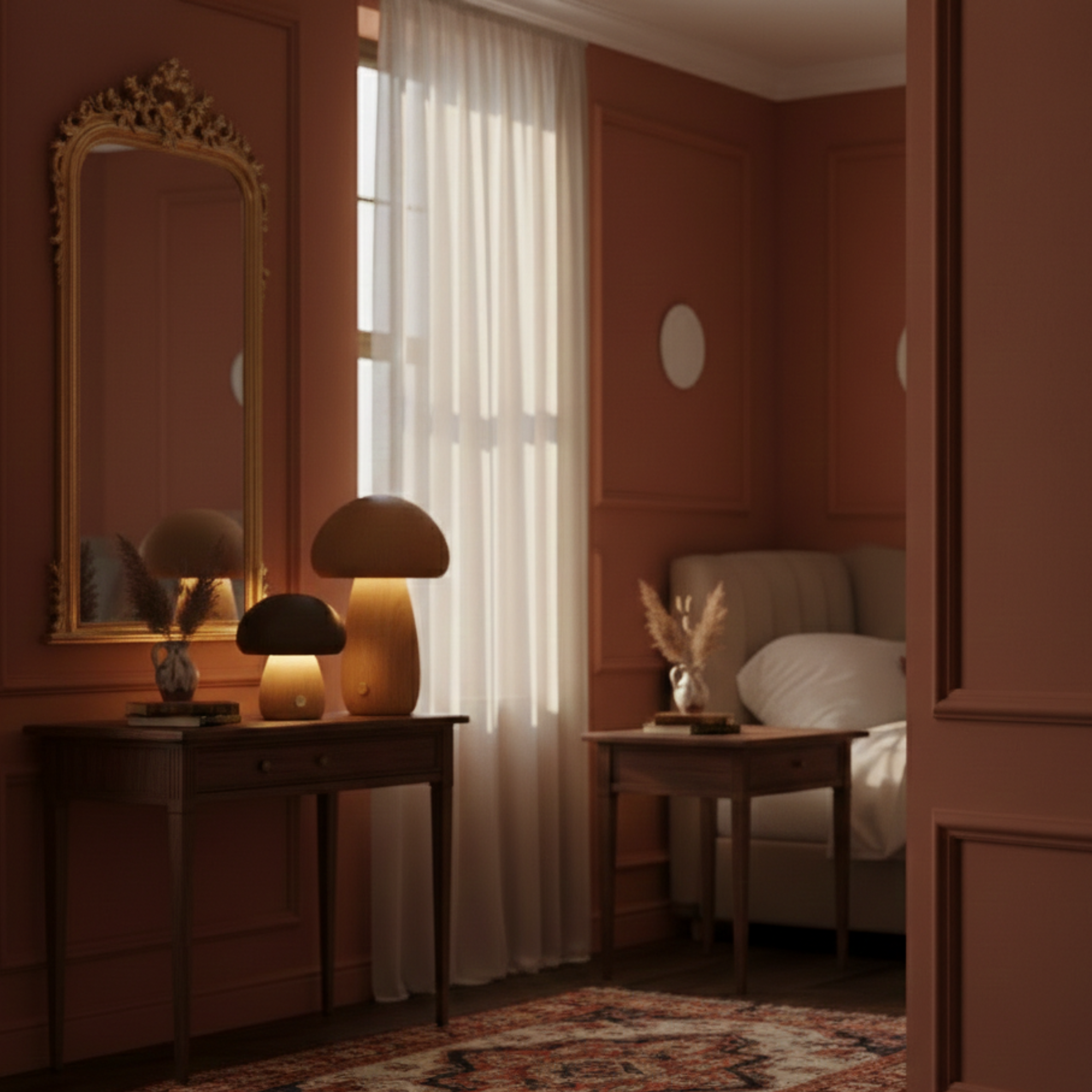 Grzybkowa LED Drewniana Lampa Stołowa