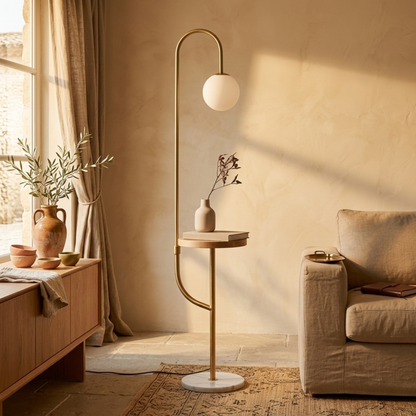 Nowoczesna lampa podłogowa ze stolikiem i ładowaniem bezprzewodowym