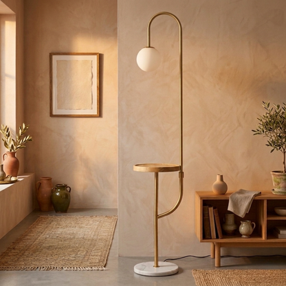 Nowoczesna lampa podłogowa ze stolikiem i ładowaniem bezprzewodowym