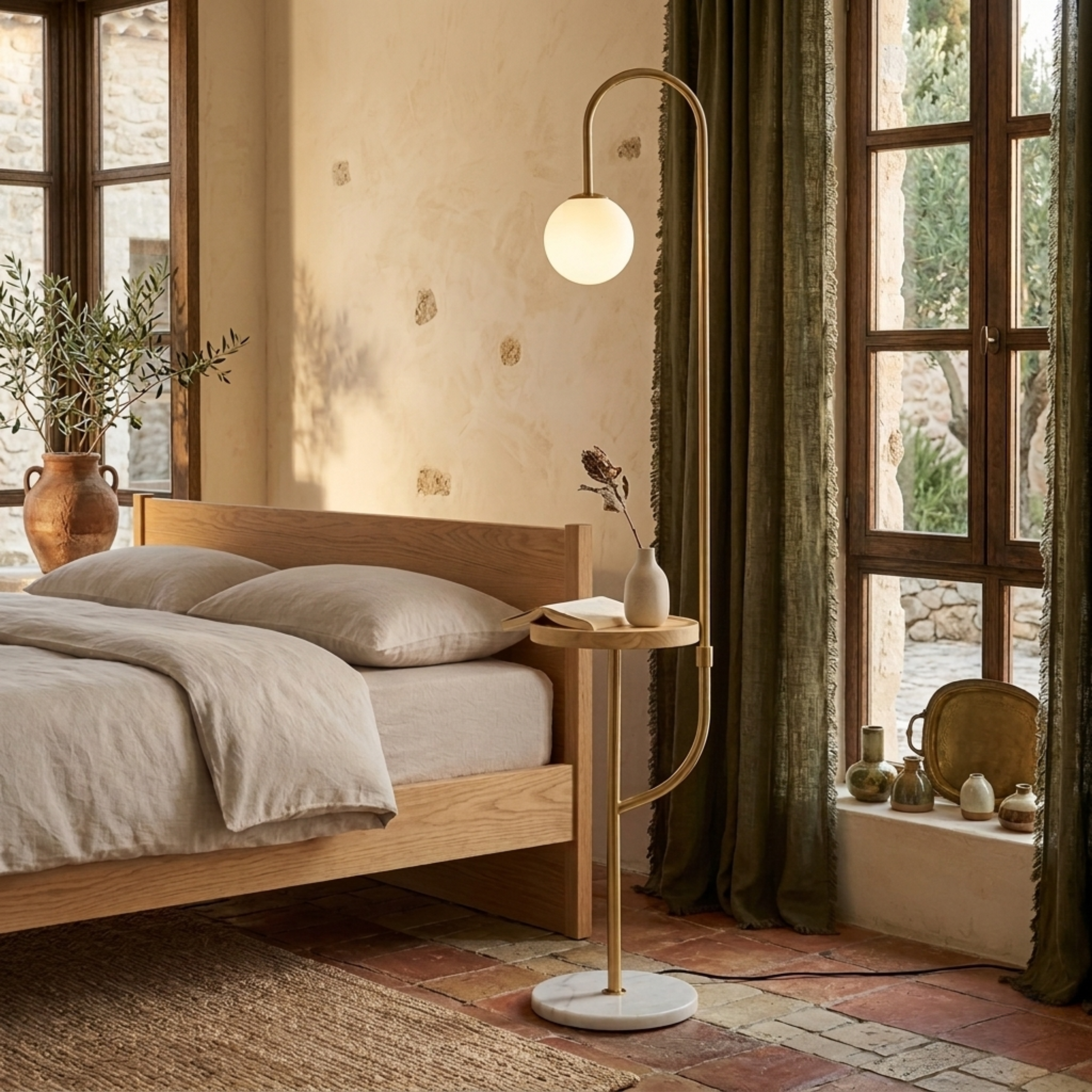 Nowoczesna lampa podłogowa ze stolikiem i ładowaniem bezprzewodowym