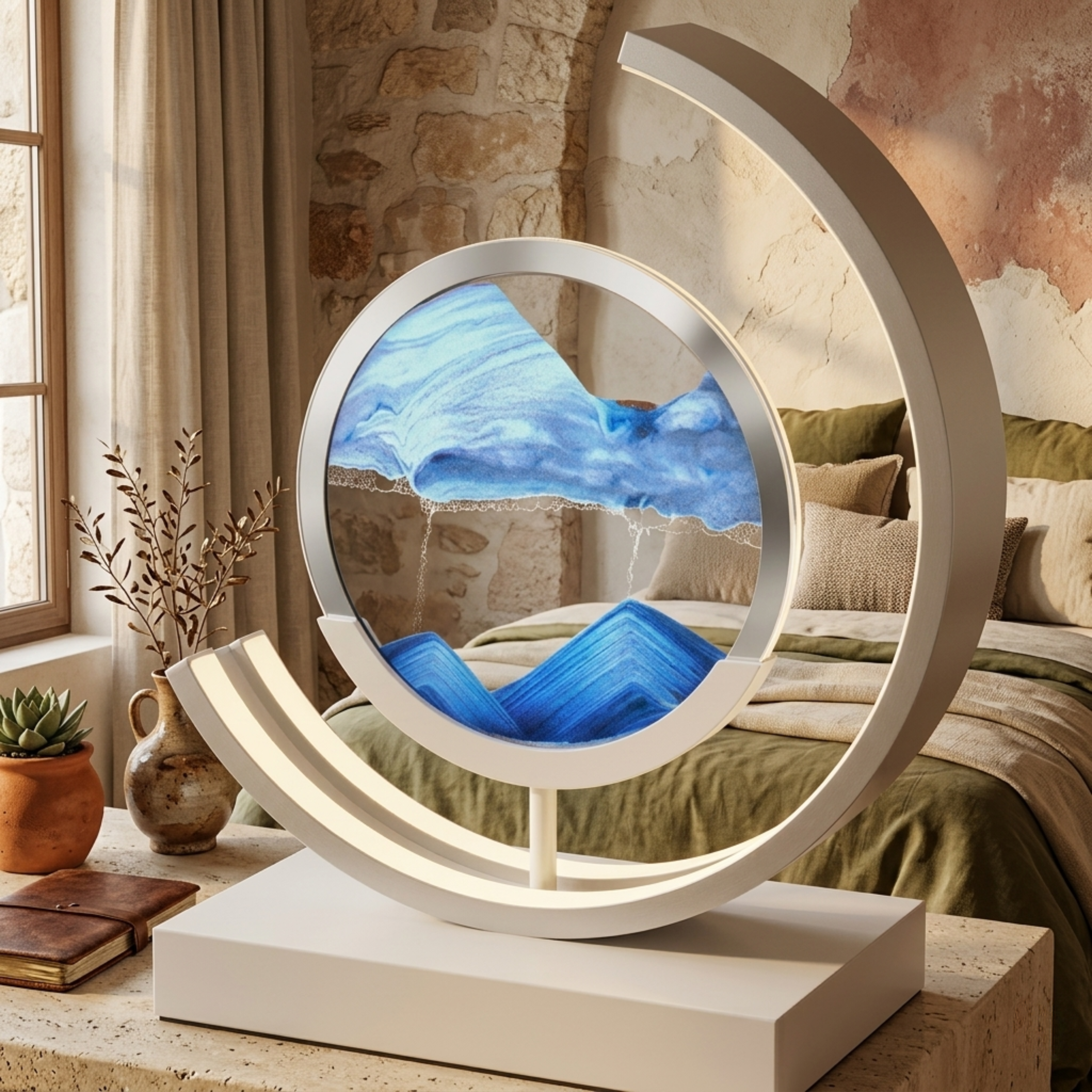 Nowoczesna lampa LED z ruchomym obrazem piaskowym