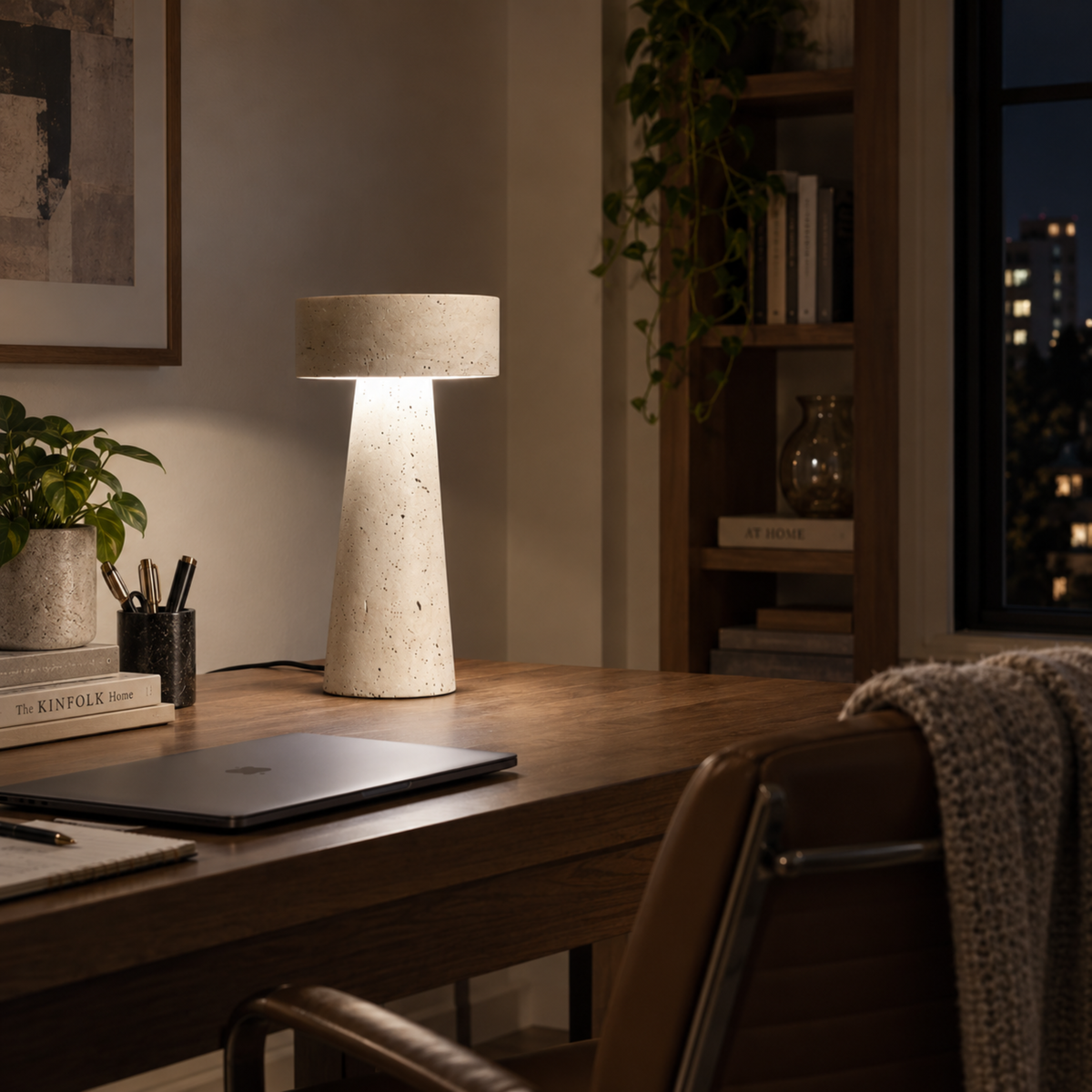 Modern Travertine LED Table Lamp