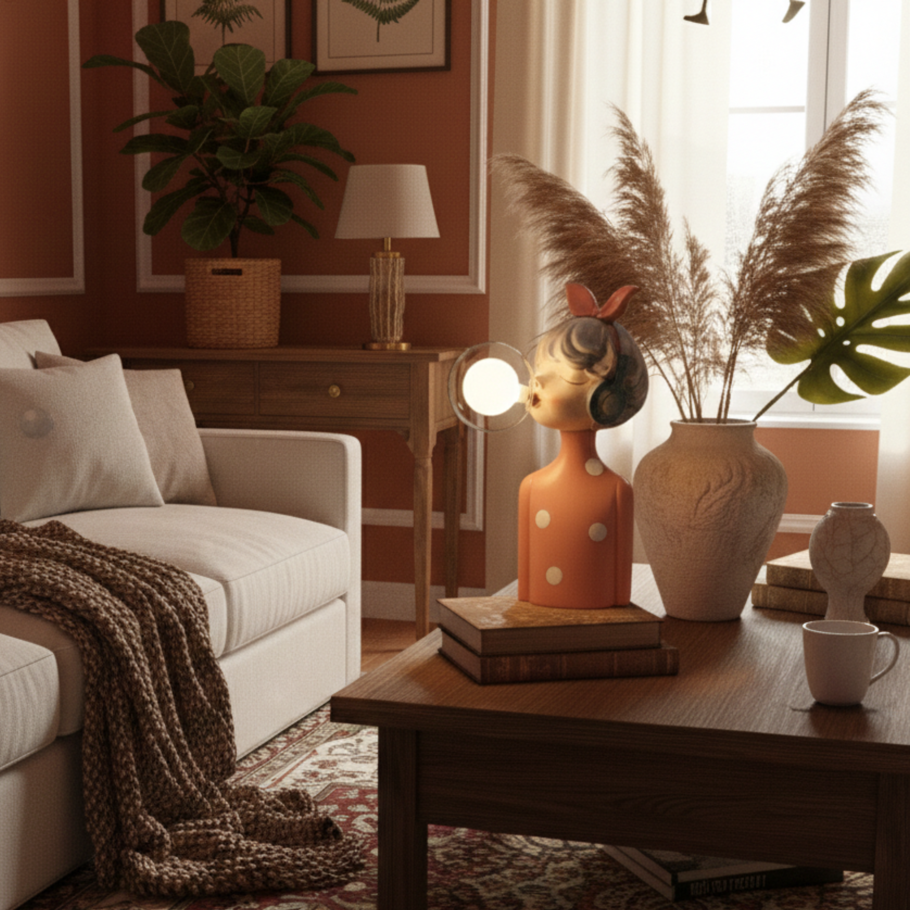 Dekoracyjna Lampa Stołowa z Figurą